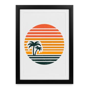 Coucher de soleil avec les palmiers - Affiche encadrée (27 × 37 cm) - noir - Devant