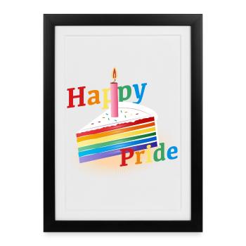 Un morceau de gâteau arc-en-ciel avec bougie d’anniversaire - Affiche encadrée (27 × 37 cm) - noir - Devant