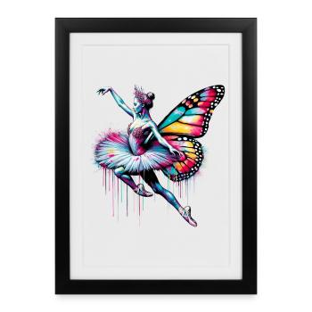Ballerina with butterfly wings butterflies tutu - Framed poster (27 × 37 cm) - black - Front