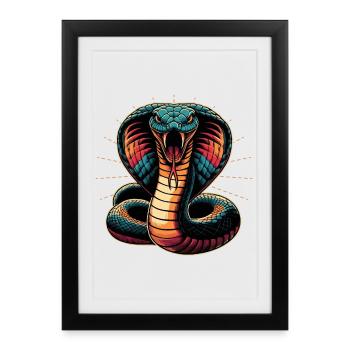 dynamic and colorful Cobra snake motif - Framed poster (27 × 37 cm) - black - Front