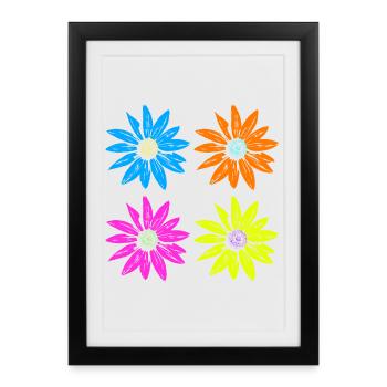 Pop Art Floral Quatre Couleurs - Affiche encadrée (27 × 37 cm) - noir - Devant