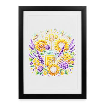 Œuvre d’art vibrante et colorée avec du miel d’abeille - Affiche encadrée (27 × 37 cm) - noir - Devant