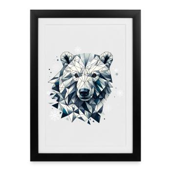 Geometric Polar Bear Head - Polygons Motif - Framed poster (27 × 37 cm) - black - Front