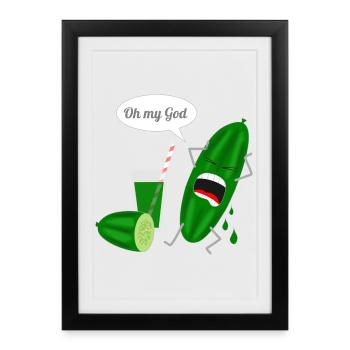 Conception humoristique de concombre avec cri - Affiche encadrée (27 × 37 cm) - noir - Devant