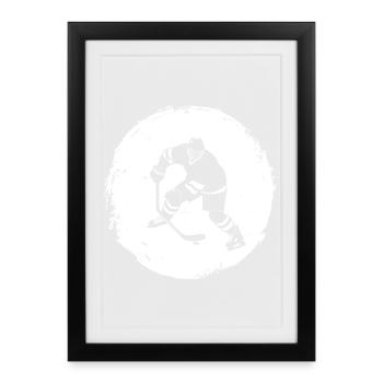 Dessin d’un joueur de hockey sur glace - Affiche encadrée (27 × 37 cm) - noir - Devant