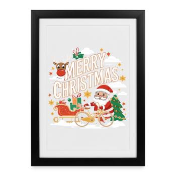 Joyeux Noël Scène du renne et du Père Noël - Affiche encadrée (27 × 37 cm) - noir - Devant