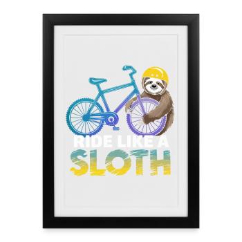 Sloth Biker with Helmet - Framed poster (27 × 37 cm) - black - Front