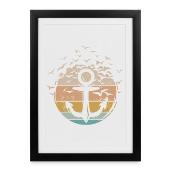 Ancre rétro capitaine bateau bateau icône vintage - Affiche encadrée (27 × 37 cm) - noir - Devant