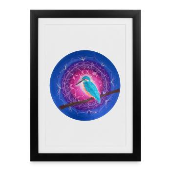 Mystical Kingfisher with Mandala - Framed poster (27 × 37 cm) - black - Front