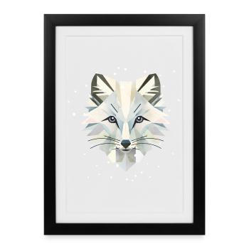 Magical arctic fox in geometric elegance - Framed poster (27 × 37 cm) - black - Front