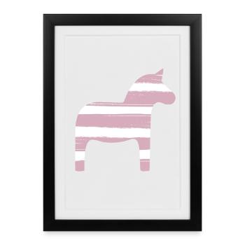 Dala Horse Stripe Pink Girl Scandinavian Decoration - Framed poster (27 × 37 cm) - black - Front
