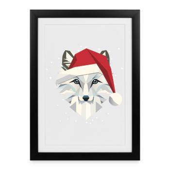 Renard arctique drôle dans un design festif de Noël - Affiche encadrée (27 × 37 cm) - noir - Devant