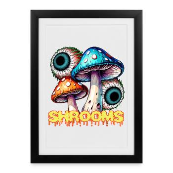 Champignons Psychédéliques Illusion Oeil Art - Affiche encadrée (27 × 37 cm) - noir - Devant