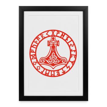 Marteau viking rouge - Affiche encadrée (27 × 37 cm) - noir - Devant
