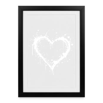Design minimaliste en forme de cœur blanc - Affiche encadrée (27 × 37 cm) - noir - Devant