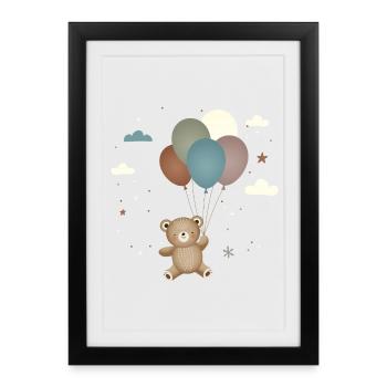 Ours volant avec des ballons dans un style mignon - Affiche encadrée (27 × 37 cm) - noir - Devant