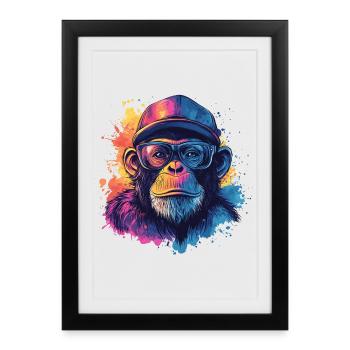 Watercolor Hipster Monkey - Framed poster (27 × 37 cm) - black - Front