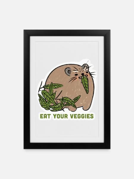 Eat Your Veggies – Funny Animal Motif - Framed poster (27 × 37 cm) - black