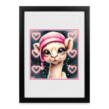 Chameau avec casquette endormie - Affiche encadrée (27 × 37 cm) - noir - Devant