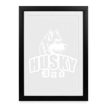 « Husky Dad » avec tête de chien - Affiche encadrée (27 × 37 cm) - noir - Devant