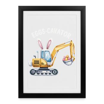 Eggs-cavator Easter excavator with bunny ears - Framed poster (27 × 37 cm) - black - Front