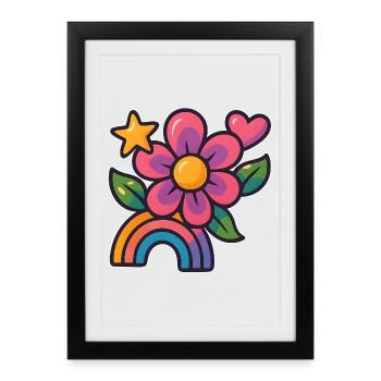 Fleurs colorées et illustration arc-en-ciel - Affiche encadrée (27 × 37 cm) - noir - Devant