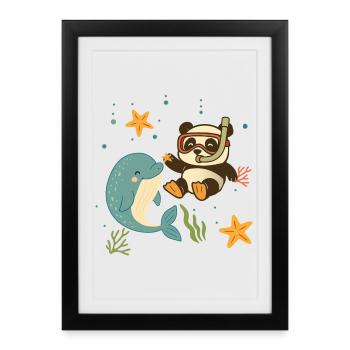 Plongée avec un dauphin dans la mer - Affiche encadrée (27 × 37 cm) - noir - Devant