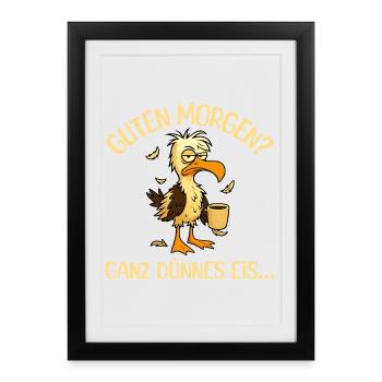 Morning grouch seagull with coffee - Framed poster (27 × 37 cm) - black - Front