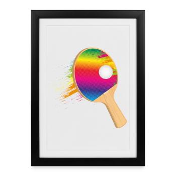 Raquette de ping-pong colorée avec balle – sportive - Affiche encadrée (27 × 37 cm) - noir - Devant
