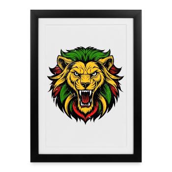 Style de tatouage de tête de lion vibrant - Affiche encadrée (27 × 37 cm) - noir - Devant
