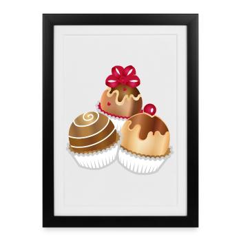 Trois chocolats fins comme motif pour les vrais connaisseurs - Affiche encadrée (27 × 37 cm) - noir - Devant