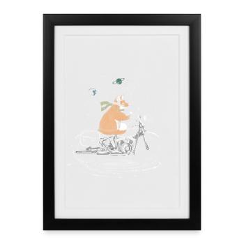 Aventure renard à moto dans l’univers étoilé - Affiche encadrée (27 × 37 cm) - noir - Devant