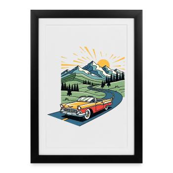 Vieille voiture de la vieille école - Affiche encadrée (27 × 37 cm) - noir - Devant