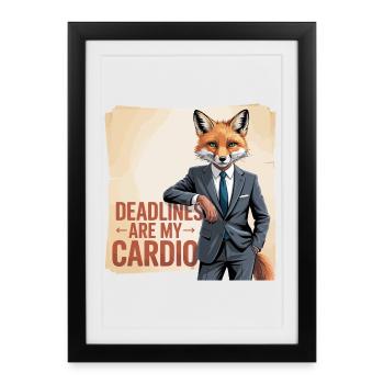Les échéances sont mon bureau cardio, renard - Affiche encadrée (27 × 37 cm) - noir - Devant