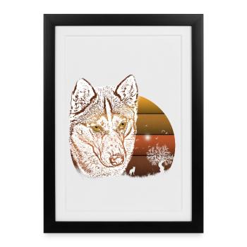 Portrait d'animal sauvage au coucher du soleil - Affiche encadrée (27 × 37 cm) - noir - Devant