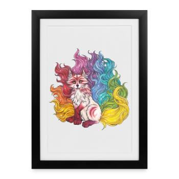 Rainbow Kitsune Mythical Fox Gift Manga - Framed poster (27 × 37 cm) - black - Front