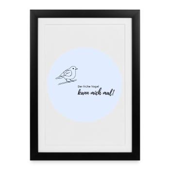 Motif lève-tôt sur bleu clair - Affiche encadrée (27 × 37 cm) - noir - Devant