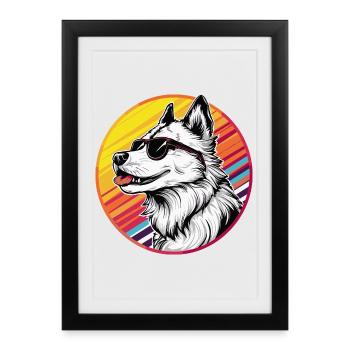 Casual husky with sunglasses - Framed poster (27 × 37 cm) - black - Front