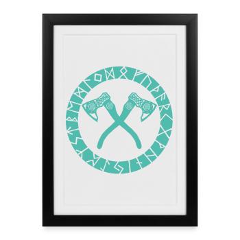 Haches croisées nordiques - Affiche encadrée (27 × 37 cm) - noir - Devant
