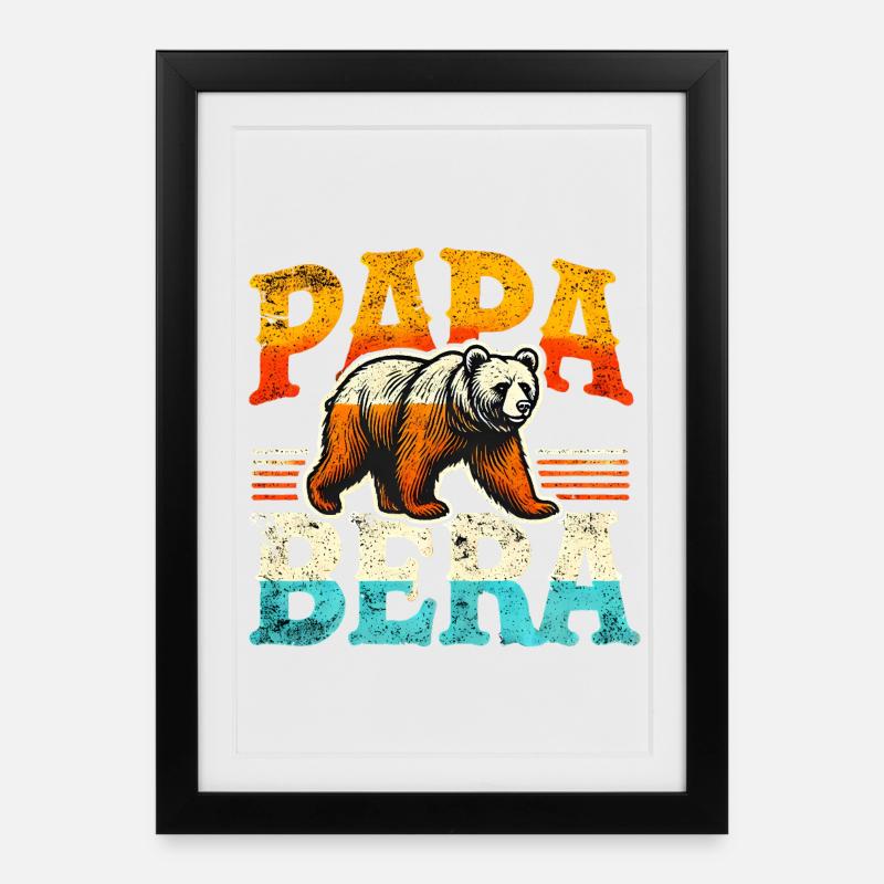 Papa Bear Retro Style, Fathers - Framed poster (27 × 37 cm) - black