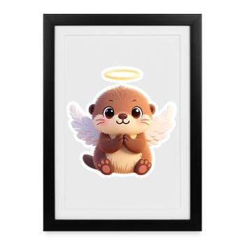 Cute Otter Angel with Wings and Halo - Framed poster (27 × 37 cm) - black - Front