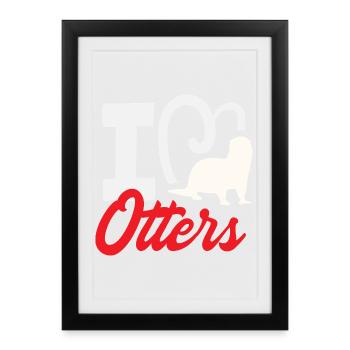 I Coeur Loutres Dessin animé Loutre de mer - Affiche encadrée (27 × 37 cm) - noir - Devant