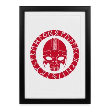 Red Skull and Viking Runes - Framed poster (27 × 37 cm) - black - Front