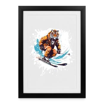 Tiger Ski Skiing - Affiche encadrée (27 × 37 cm) - noir - Devant