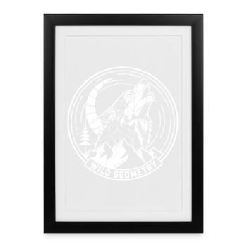 Loup géométrique sauvage dans le cercle de la lune - Affiche encadrée (27 × 37 cm) - noir - Devant