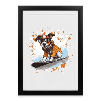 Jack Russel Terrier Dog Snowboard - Framed poster (27 × 37 cm) - black - Front