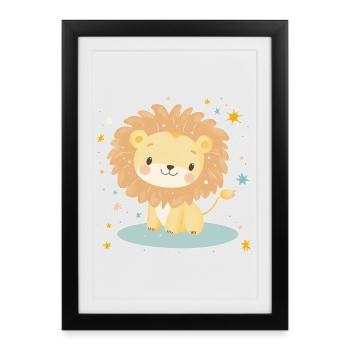 Lion mignon avec ciel étoilé - Affiche encadrée (27 × 37 cm) - noir - Devant