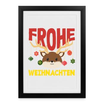 Corgi Joyeux Noël avec chapeau de Père Noël - Affiche encadrée (27 × 37 cm) - noir - Devant