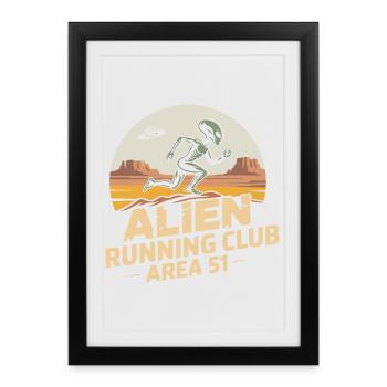 Funny Area 51 Alien OVNI Running Runner - Affiche encadrée (27 × 37 cm) - noir - Devant