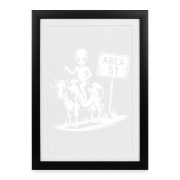 Funny Area 51 Alien UFO Riding Cow - Framed poster (27 × 37 cm) - black - Front
